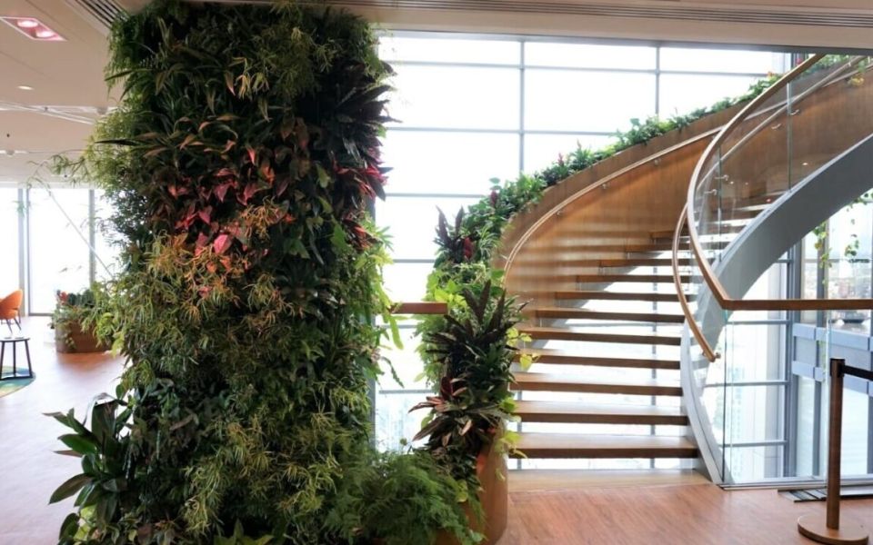 living walls interior office jungle stairway