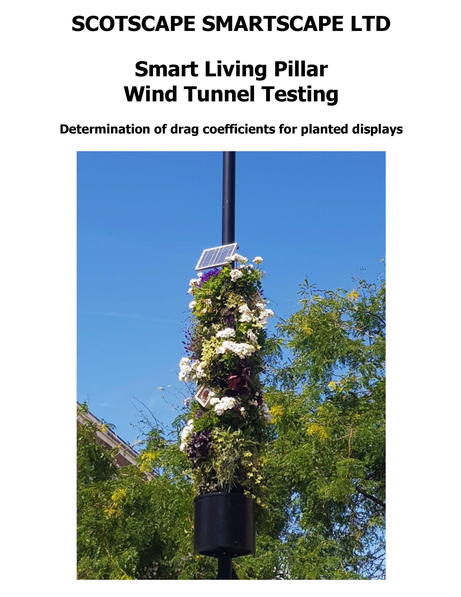 Smart Living Pillar Wind Tunnel Testing Document Front Page
